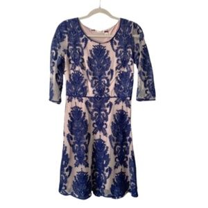 Chelsea & Violet Blue and Tan Floral Embroidered Dress